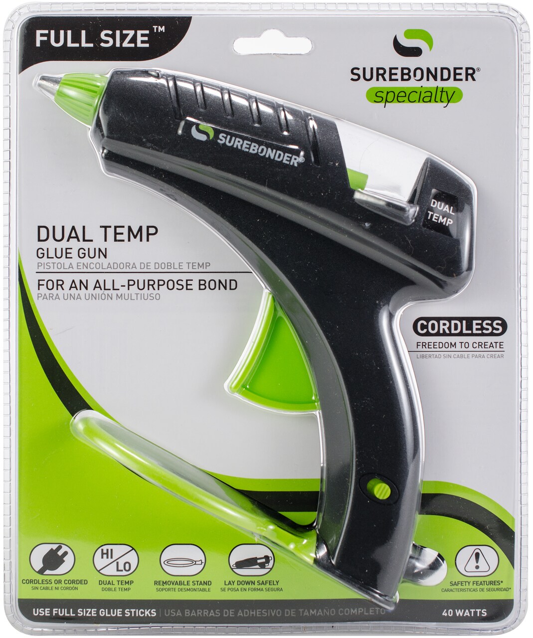 Surebonder Dual-Temp Full Size Cordless/Corded Hot Glue Gun-Black